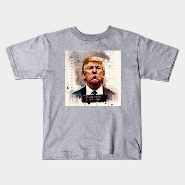 Trump mugshot painting Kids T-Shirt by Fallacious Trump